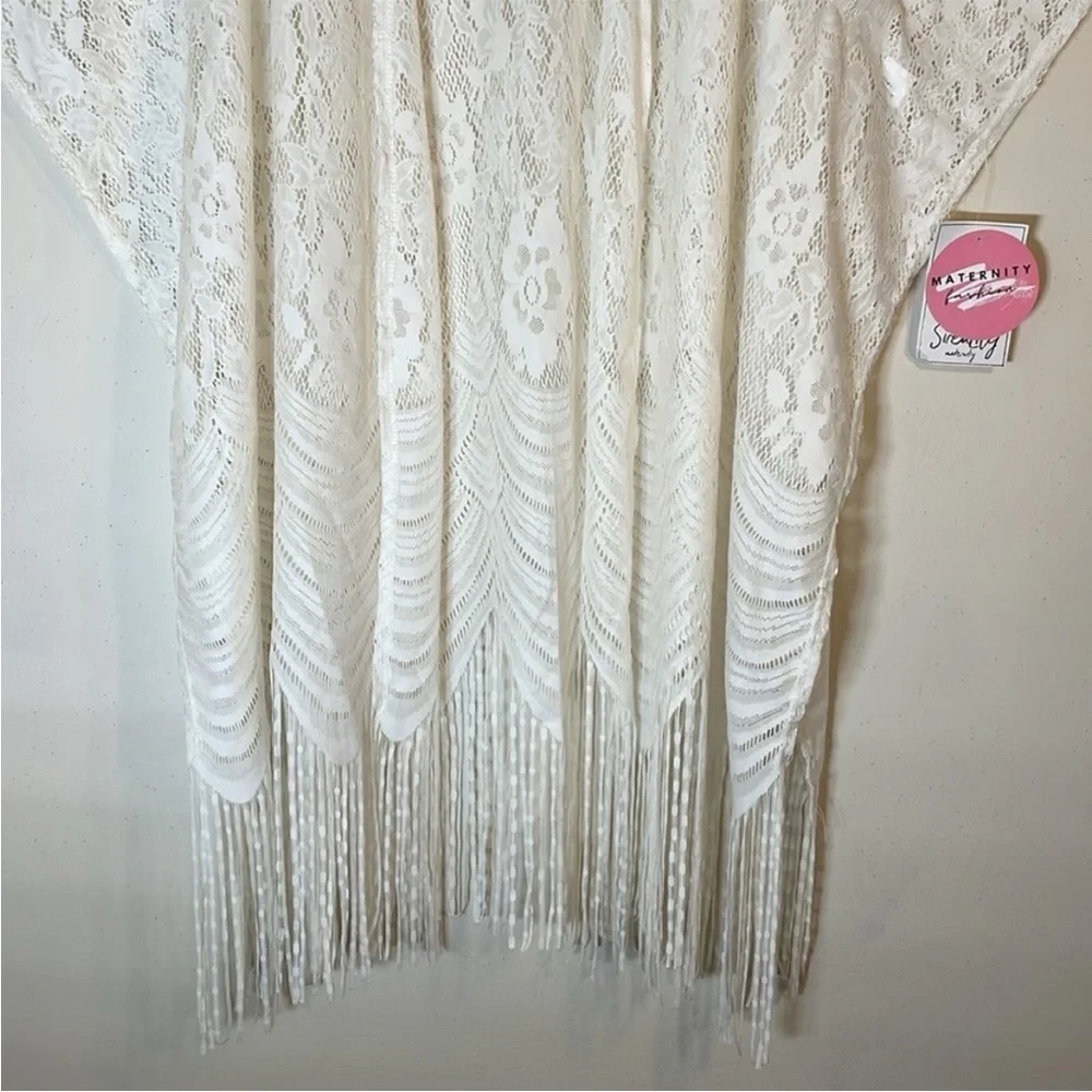 NWT. Siren Lily Maternity Fashion Floral Lace Fringe Hem Kimono. Large . - Picture 7 of 12